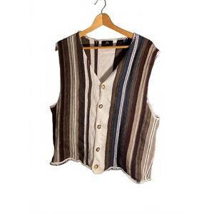 Vintage  90's Structure  Striped Ramie Knit Vest Size L